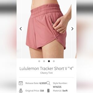 lululemon Tracker Short V 4" - Cherry Tint Sz 6